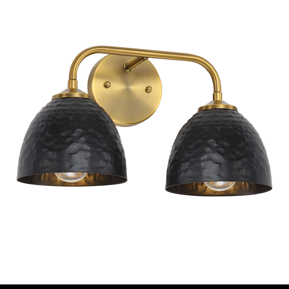 Golden Lighting Shepard 2-light Vanity in Modern Brass and Matte Black shade